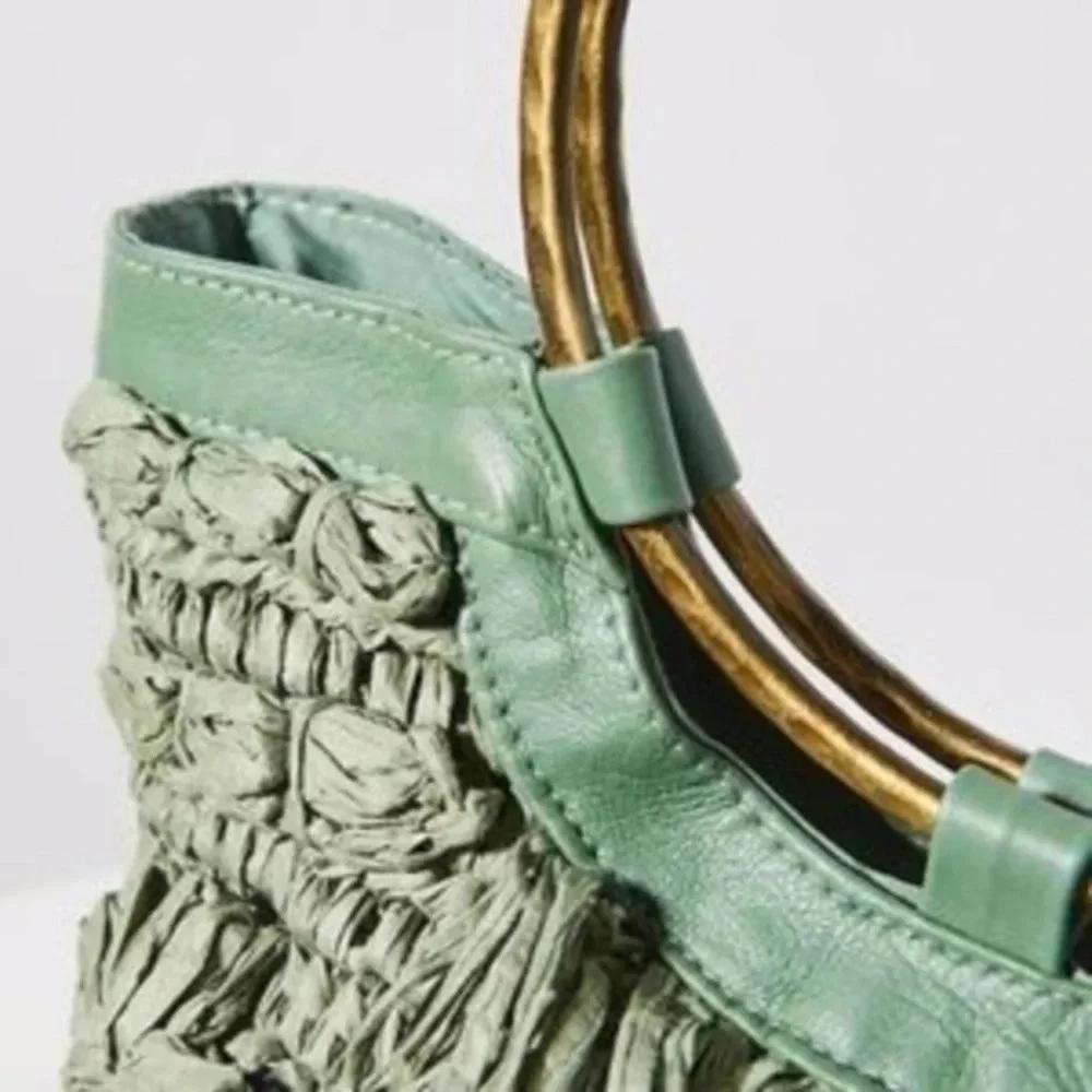 Anthropologie Raffia  Green Tote